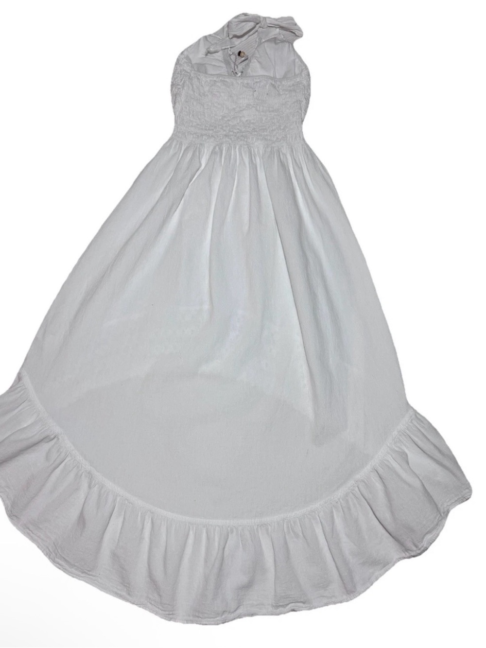 100% Peruvian Cotton White Halter Midi Dress with Fairy Hem Crochet Detail L - Picture 6 of 7